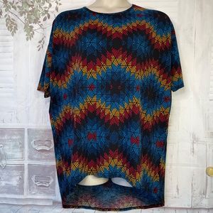 LuLaRoe Womens Irma Geometric Black Casual Hi Lo Top Shirt Top  Sz. Large USED